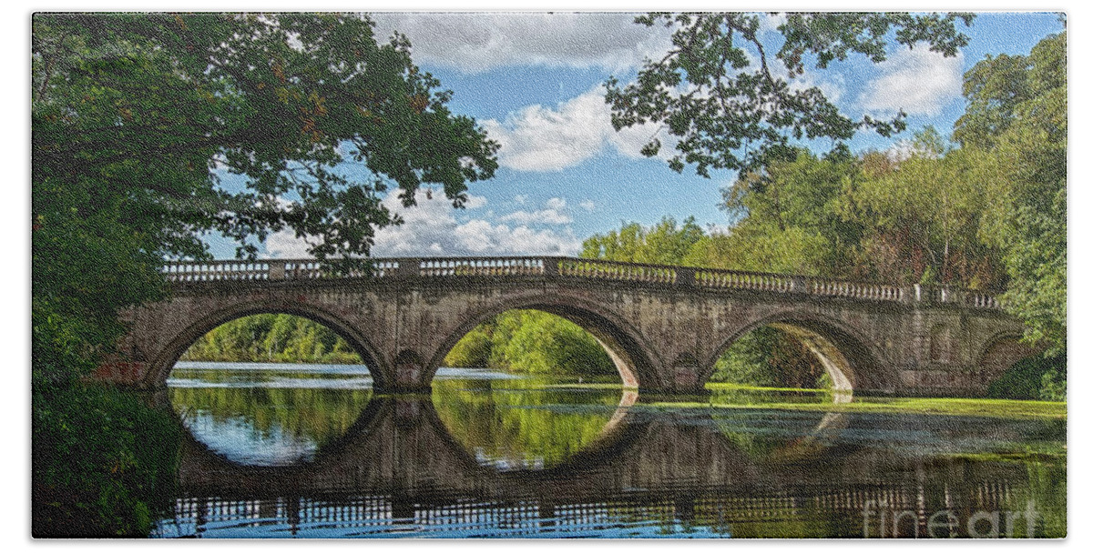 Blue Hand Towel featuring the photograph Stone Bridge Over The River 590 by Ricardos Creations