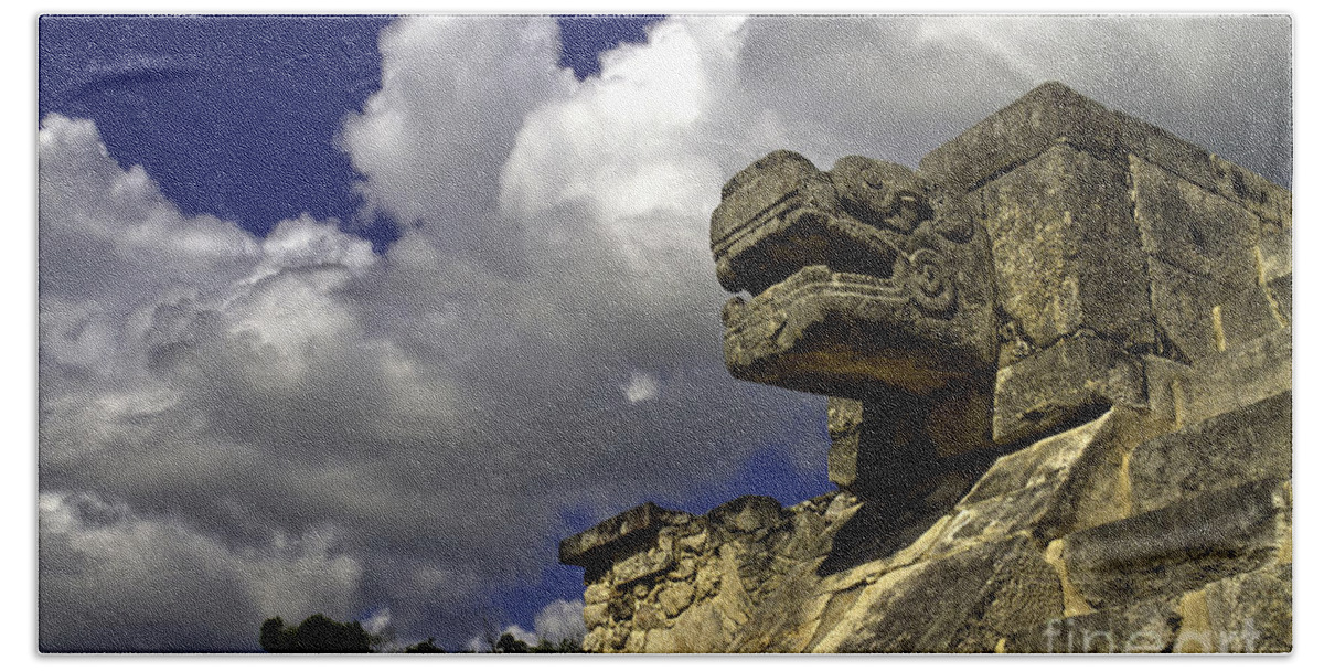 Chichen Itza Hand Towel featuring the photograph Stone Sky and Clouds by Ken Frischkorn