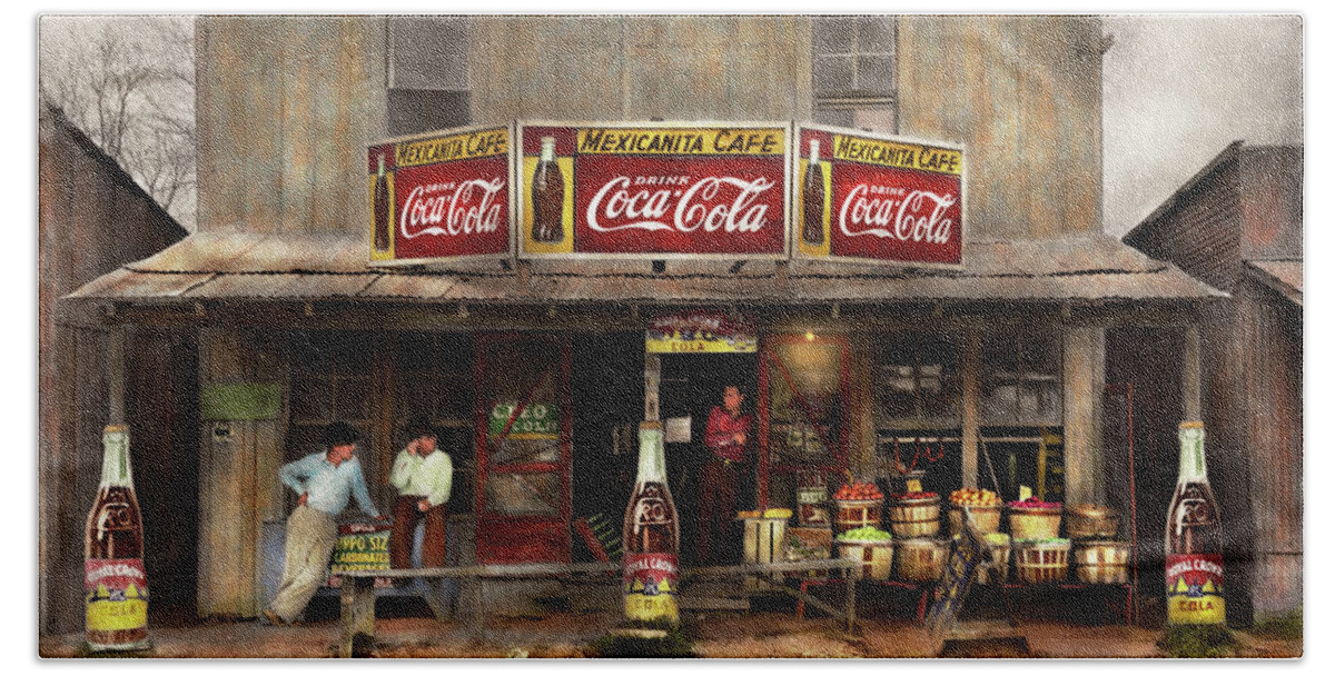 Color Bath Towel featuring the photograph Store - Grocery - Mexicanita Cafe 1939 by Mike Savad
