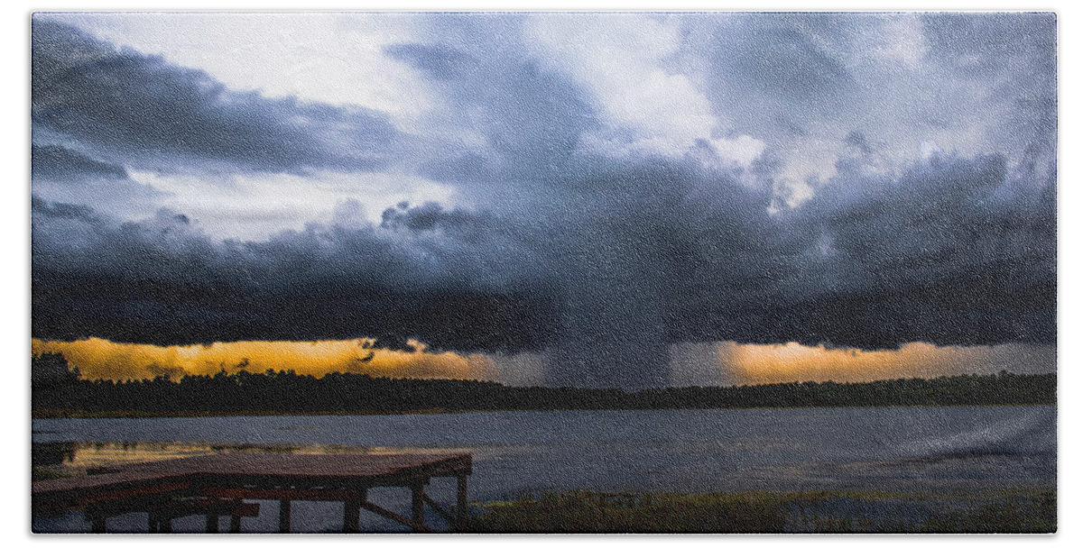 Sunset Bath Towel featuring the photograph Storm at Sundown by Parker Cunningham