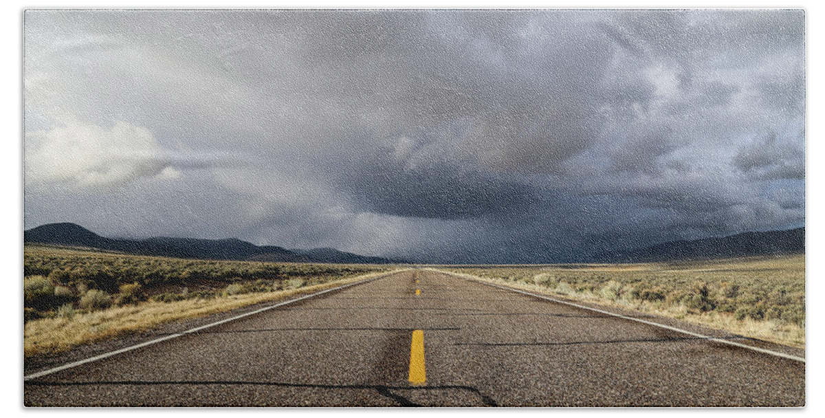 Usa Hand Towel featuring the photograph Storm on a Utah road by Alberto Zanoni