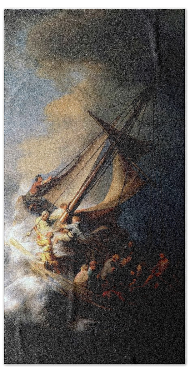 Rembrandt Bath Towel featuring the painting Storm on the Sea of Galilee by Rembrandt van Rijn