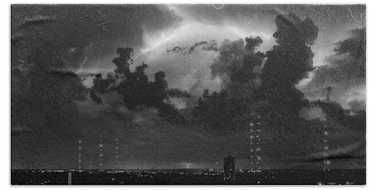 Monochrome Bath Towel featuring the photograph Storm over Milwaukee #2 by John Roach