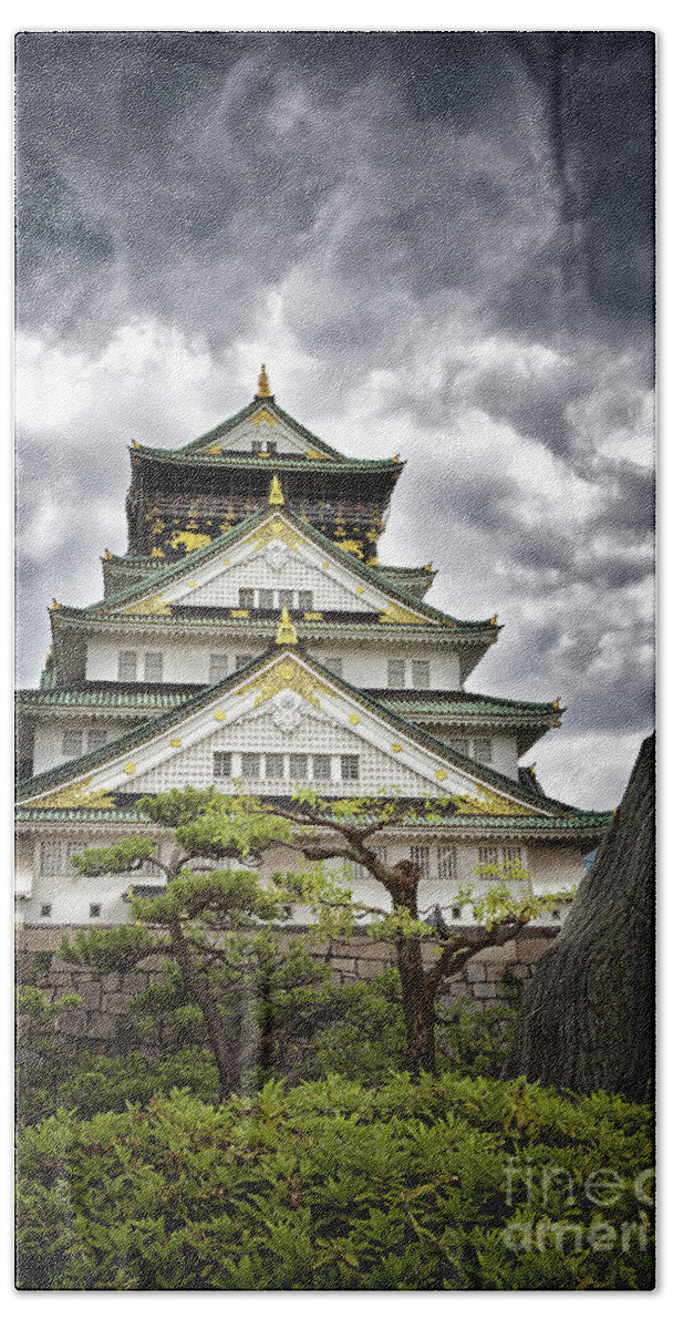 Osaka Bath Towel featuring the photograph Storm over Osaka Castle by Jane Rix
