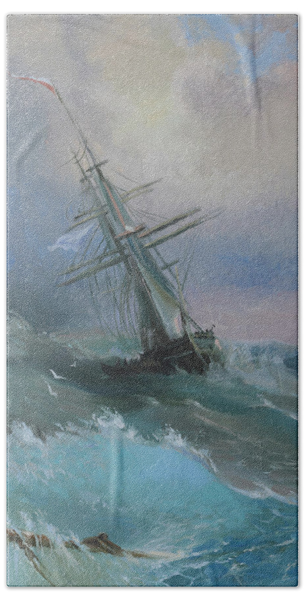 Russian Artists New Wave Hand Towel featuring the painting Stormy Sails by Ilya Kondrashov
