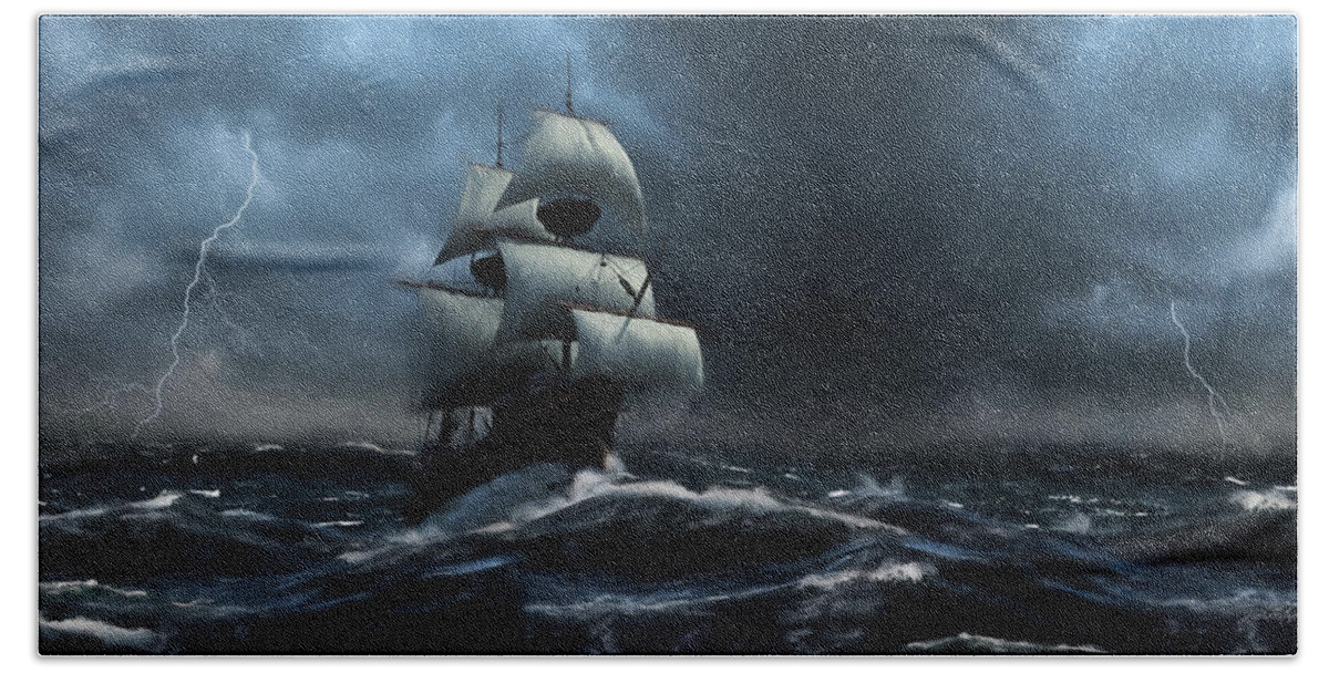 Stormy Seas - Nautical Art Bath Towel by Jordan Blackstone - Pixels