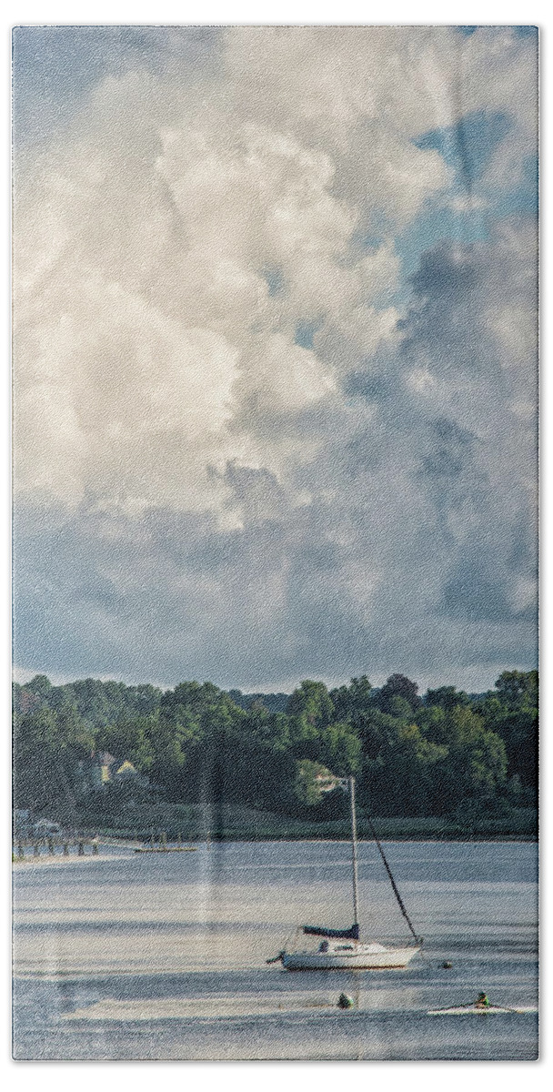 Rowing Bath Towel featuring the photograph Stormy Sunday Morning On The Navesink River by Gary Slawsky
