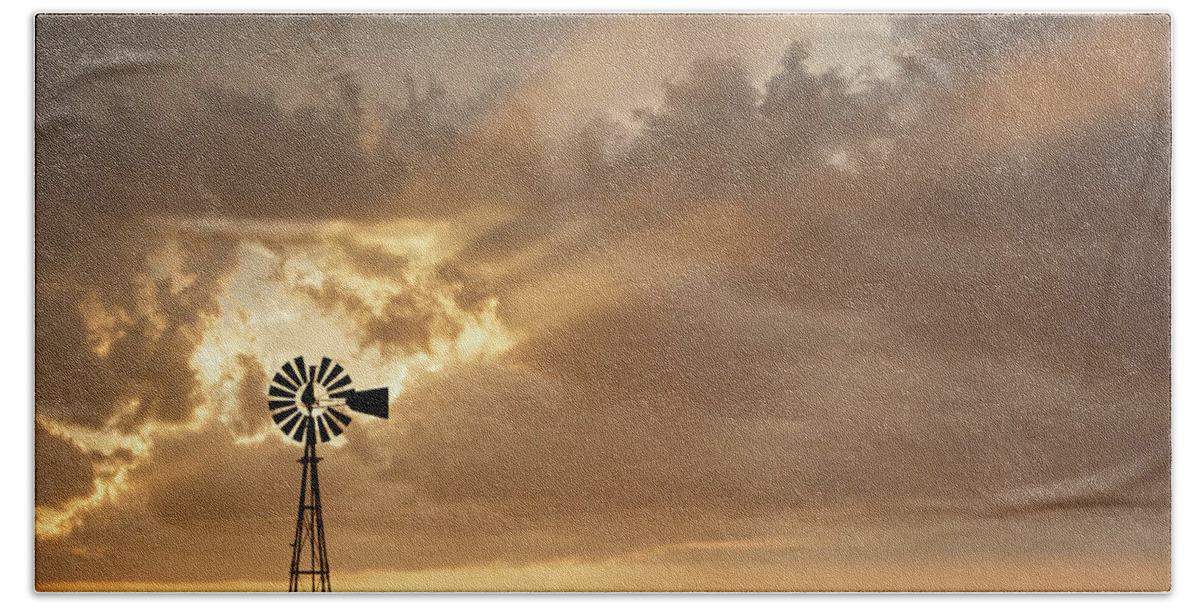 Kansas Hand Towel featuring the photograph Stormy Sunset and Windmill 03 by Rob Graham