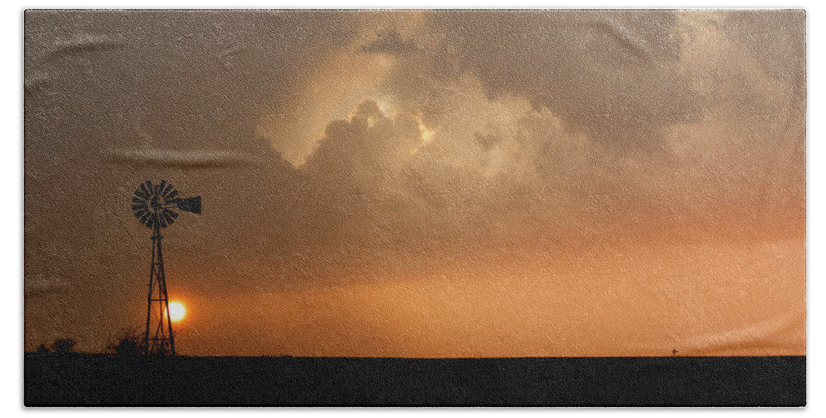 Kansas Hand Towel featuring the photograph Stormy Sunset and Windmill 09 by Rob Graham