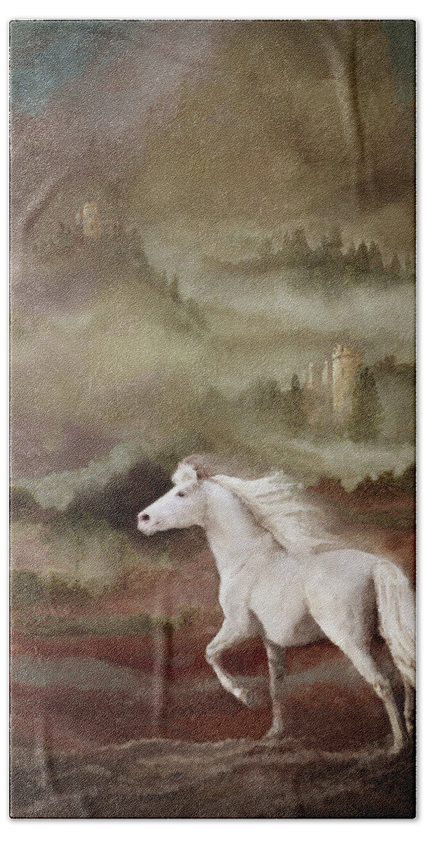 Fantasy Horses. French Castles Hand Towel featuring the photograph Storybook Stallion by Melinda Hughes-Berland