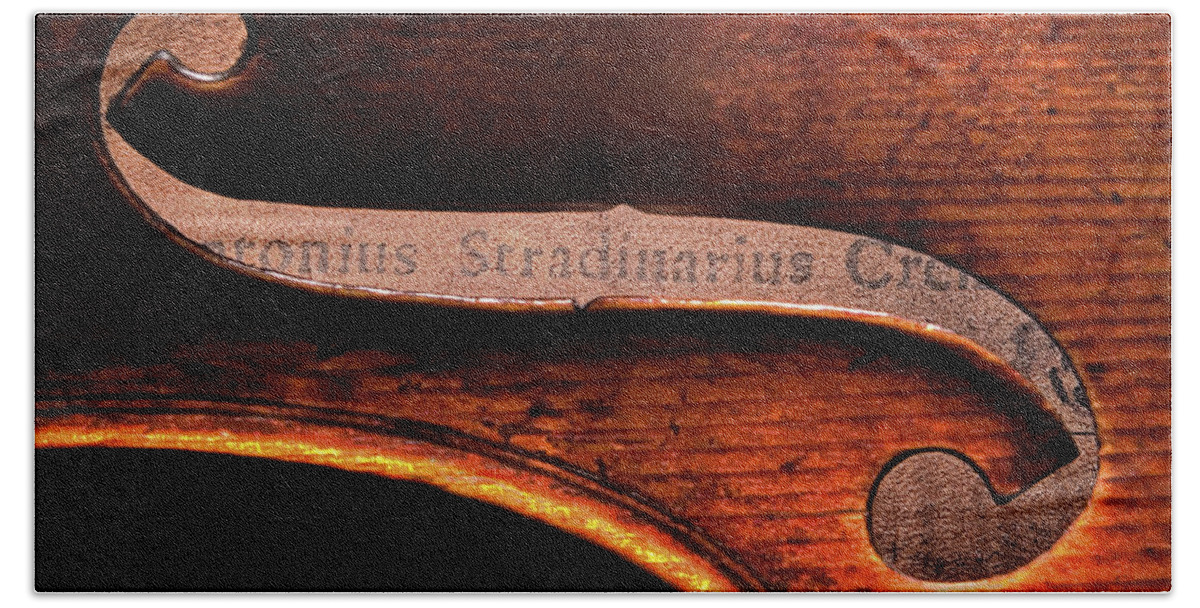 Strad Hand Towel featuring the photograph Stradivarius Label by Endre Balogh