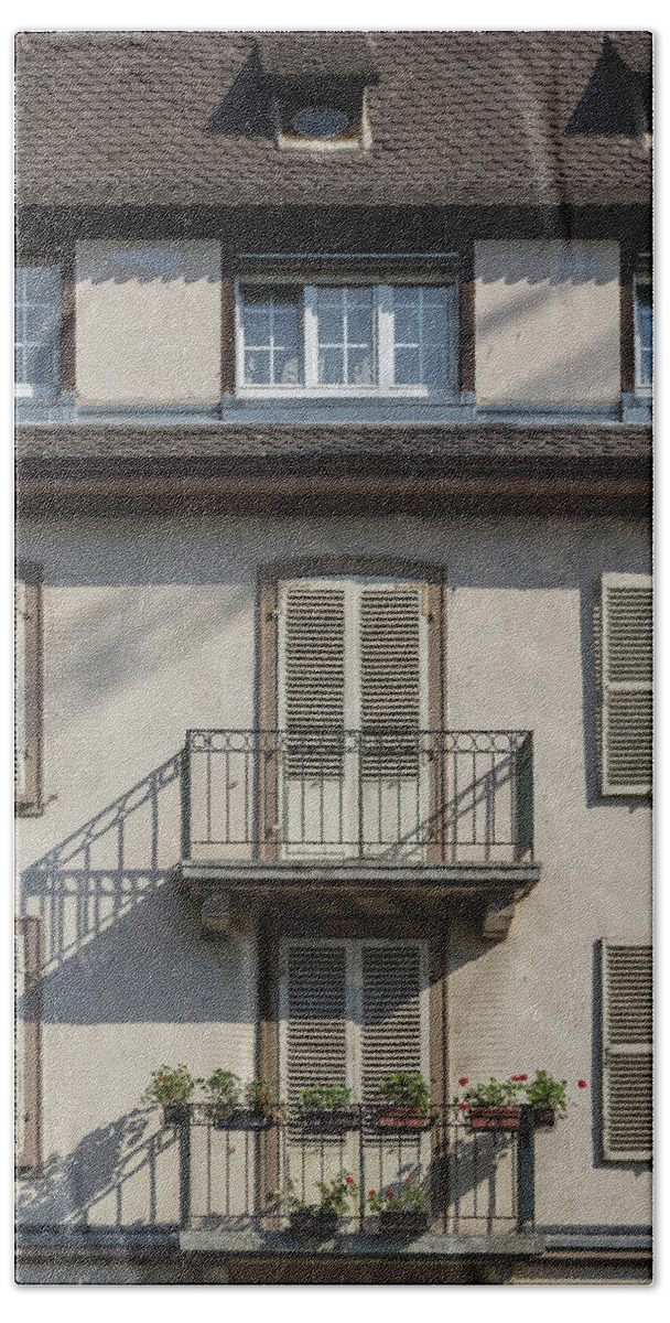 Alsace Bath Towel featuring the photograph Strasbourg Balconies by Teresa Mucha