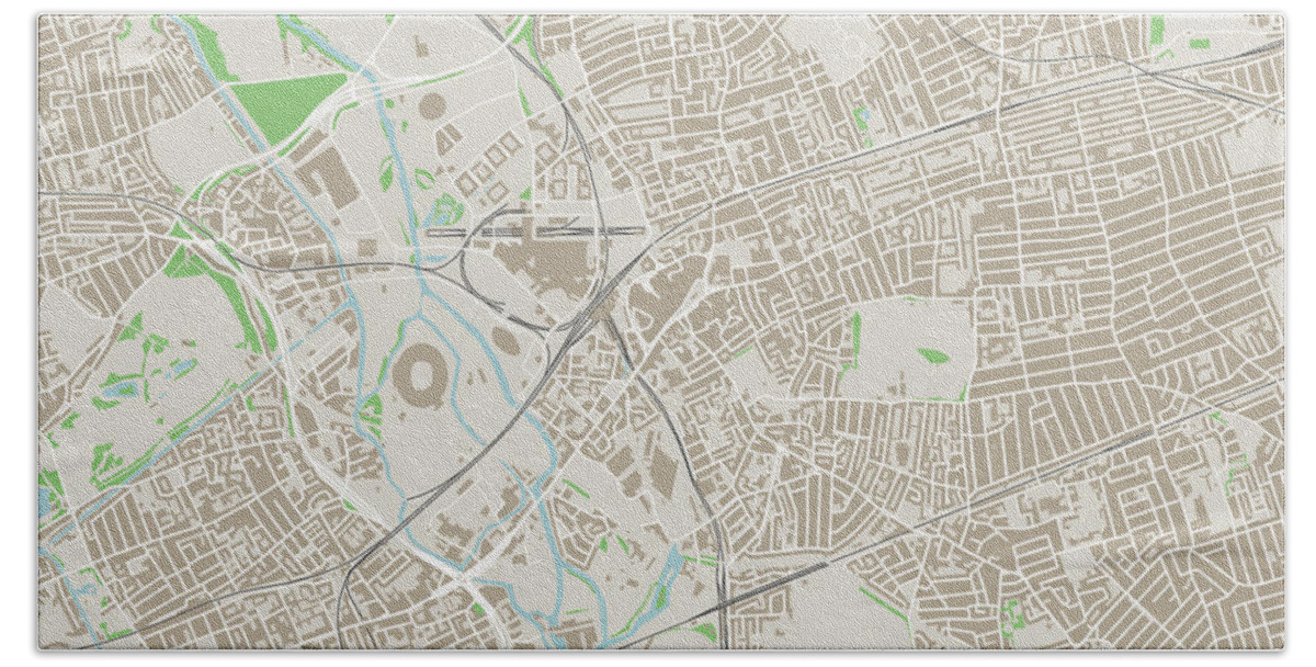 Stratford Hand Towel featuring the digital art Stratford London UK City Street Map by Frank Ramspott