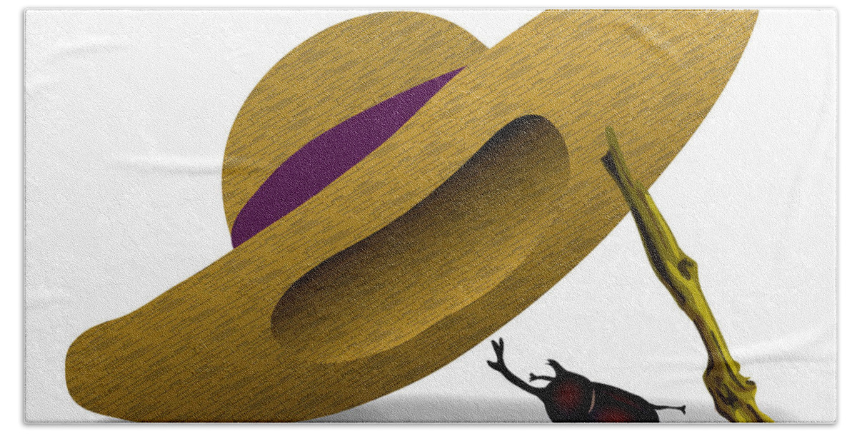  Hand Towel featuring the digital art Straw Hat and Horn beetle by Moto-hal