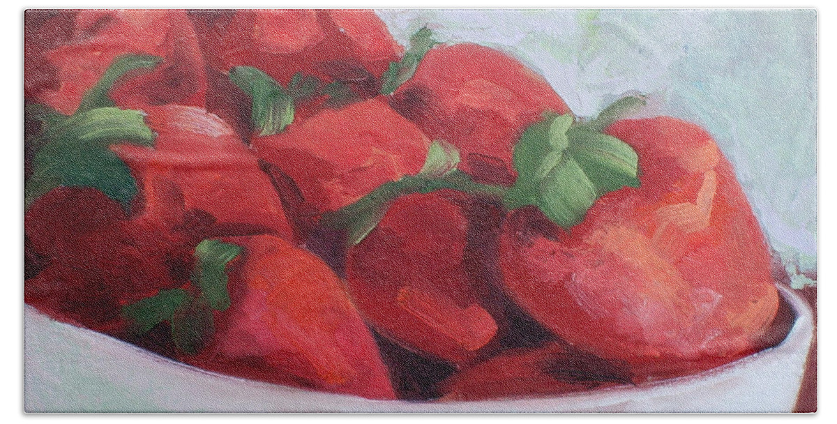 Strawberries Hand Towel featuring the painting Strawberries by Lewis Bowman