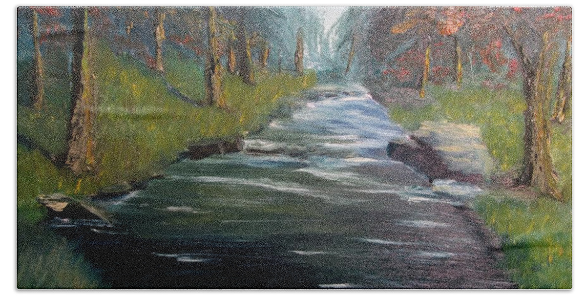 Stream Bath Towel featuring the painting Stream 1 by David Bartsch