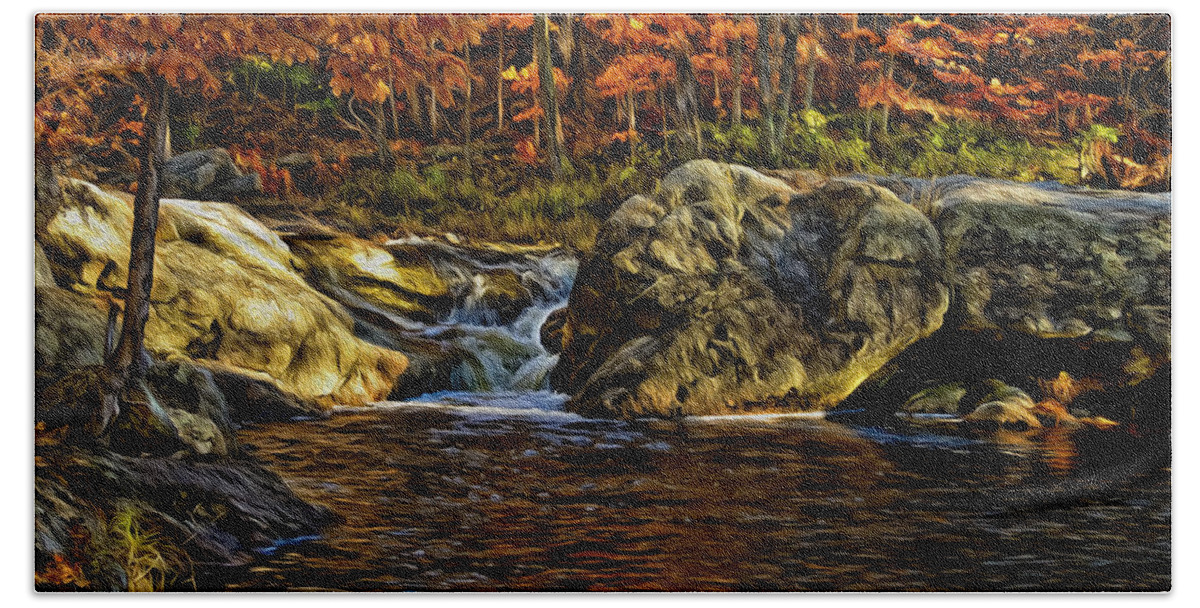 2007 Bath Towel featuring the photograph Stream In Autumn 57 in oil by Mark Myhaver