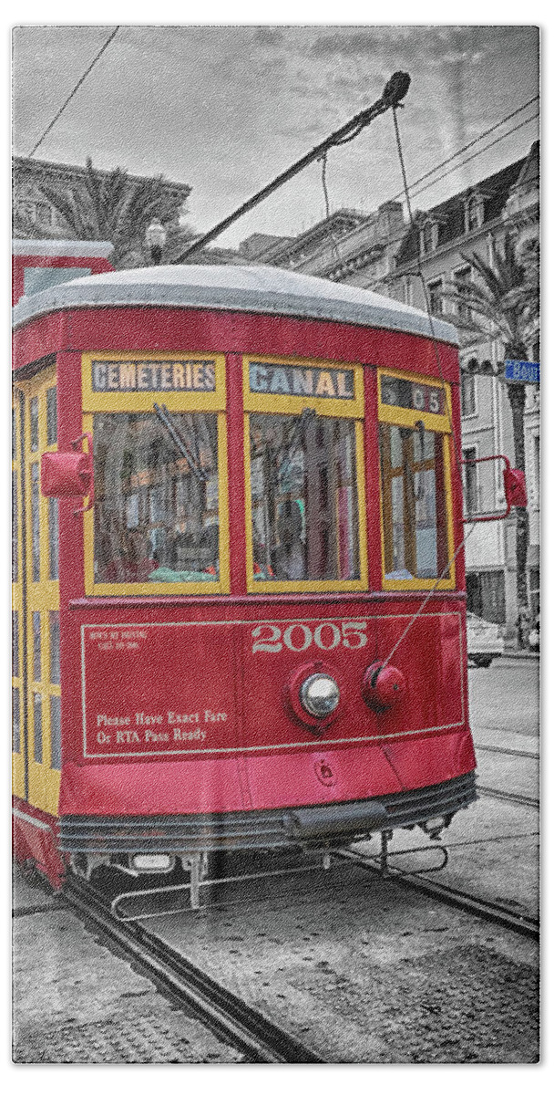 New Orleans Bath Towel featuring the photograph Street Car Crossing Bourbon Street by Susan Rissi Tregoning