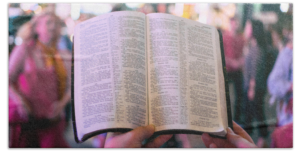 Bible Bath Sheet featuring the photograph Street Preaching by Cross Version