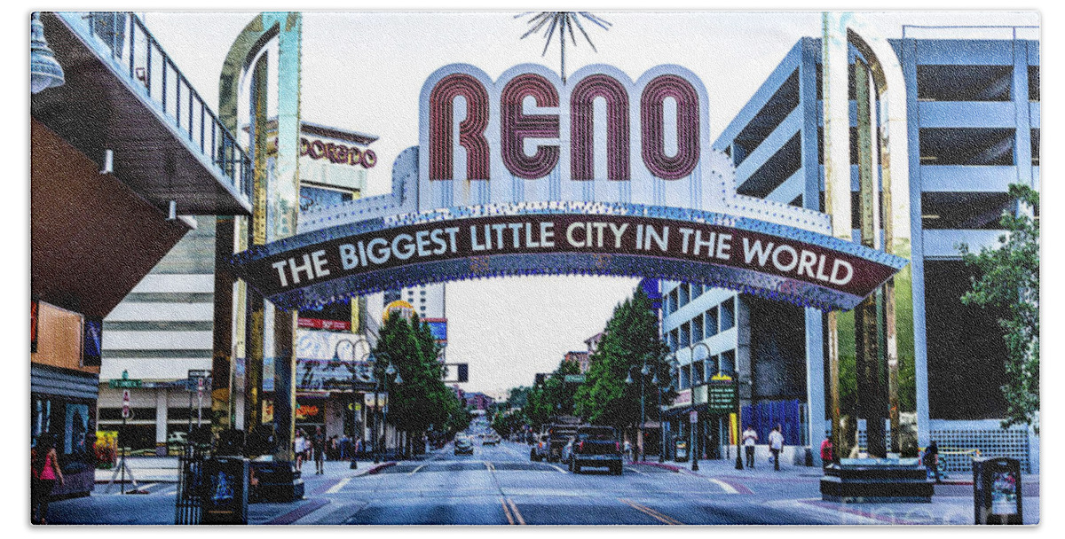 Nevada Hand Towel featuring the photograph Street View of Reno Sign by Joe Lach
