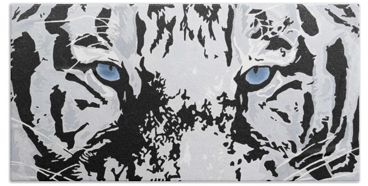 White Tiger Hand Towel featuring the painting Strength And Beauty by Cheryl Bowman