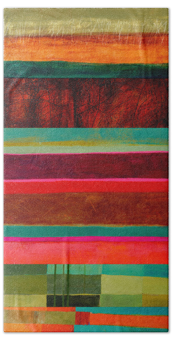 Abstract Art Bath Sheet featuring the painting Stripe Assemblage 1 by Jane Davies