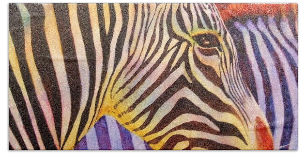 Zebra Bath Towel featuring the painting Stripes by Greg and Linda Halom