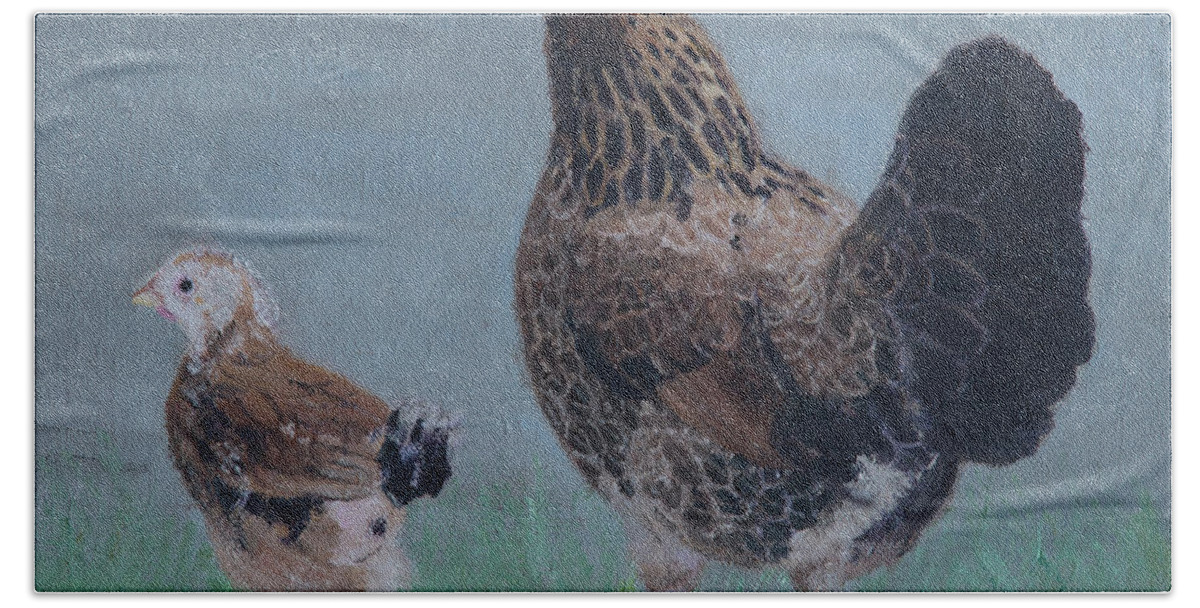 Chicken Bath Towel featuring the painting Stroll by Masami Iida