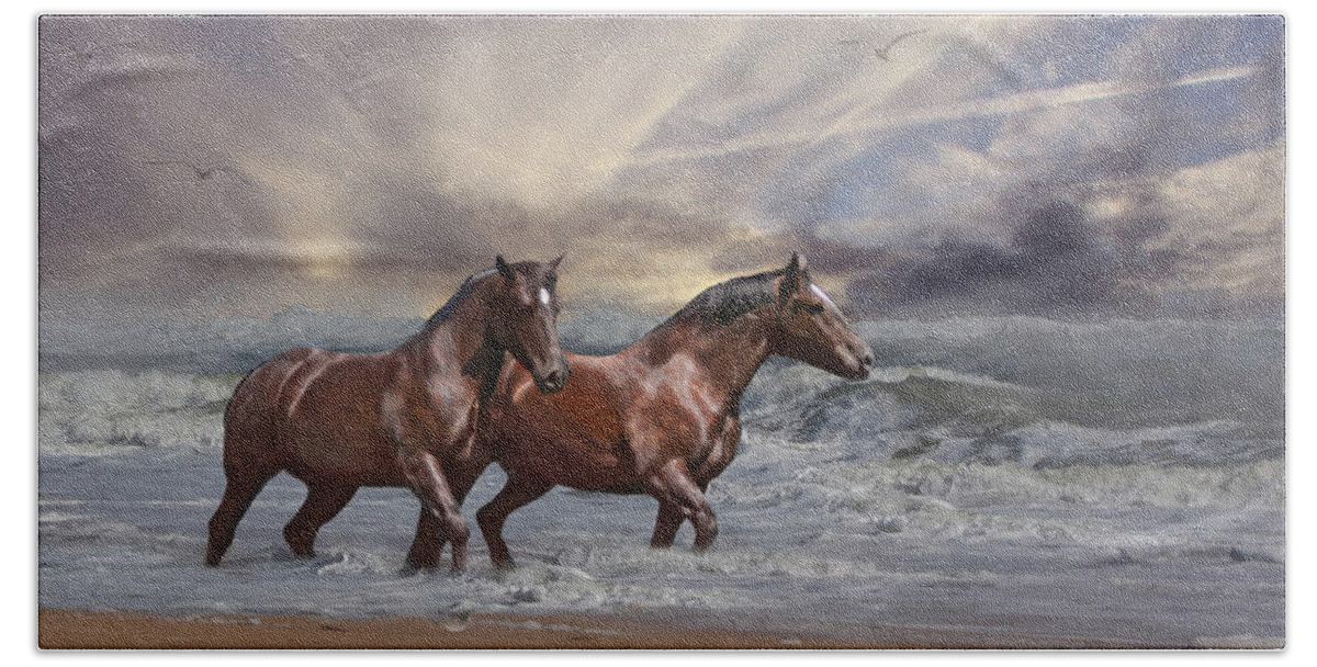 Horse Bath Towel featuring the photograph Strolling on the Beach by Michele A Loftus