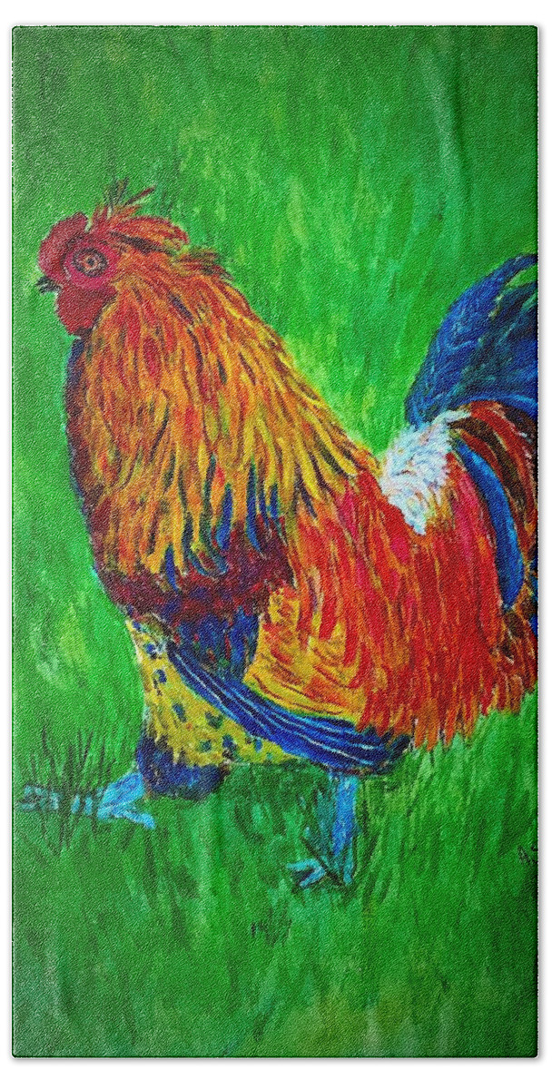 Rooster Hand Towel featuring the painting Strutting Batam Rooster by Anne Sands