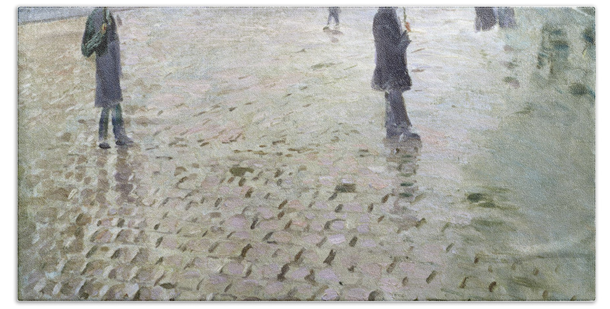 Gustave Hand Towel featuring the painting Study for a Paris Street Rainy Day by Gustave Caillebotte