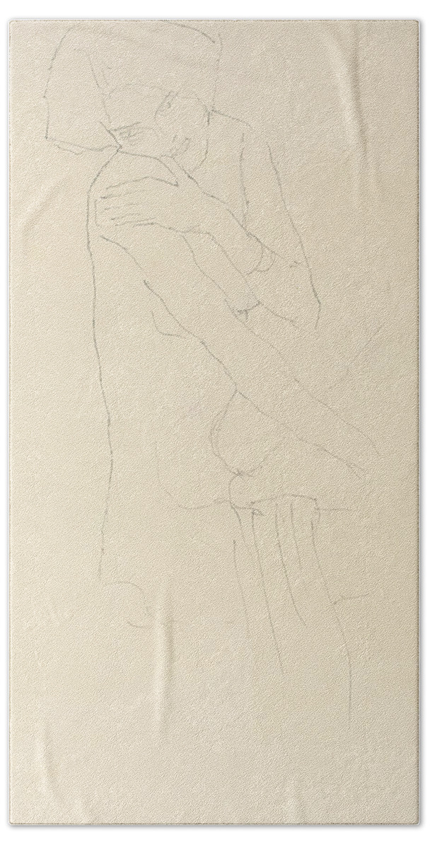 Gustav Klimt Bath Towel featuring the drawing Study for Adele Bloch Bauer II by Gustav Klimt