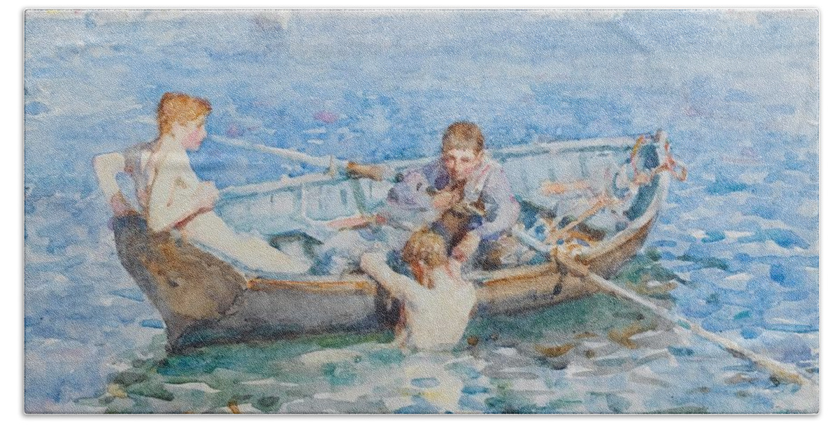 August Blue Bath Towel featuring the painting Study for August Blue by Henry Scott Tuke