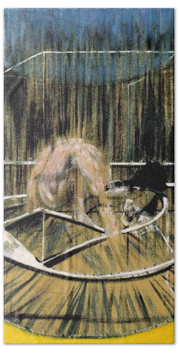 Francis Bacon Bath Towel featuring the painting Study for Crouching Nude by Francis Bacon