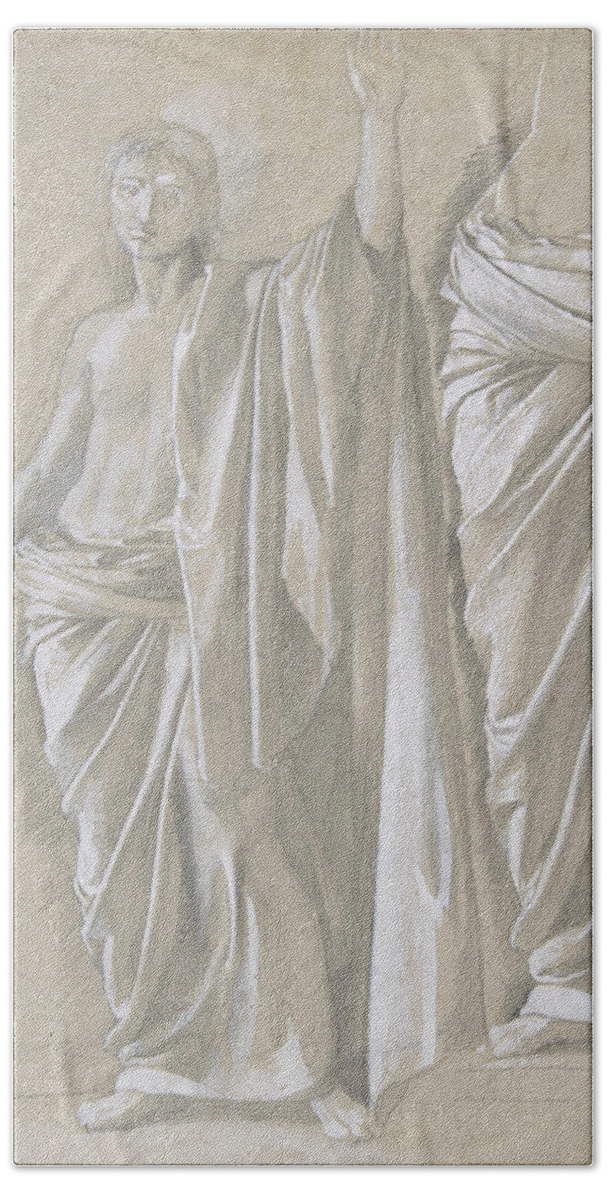 19th Century Art Bath Towel featuring the drawing Study of a Draped Figure by Edgar Degas