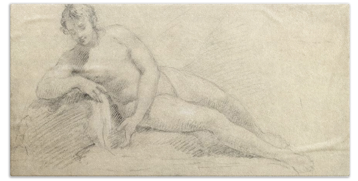 Study Hand Towel featuring the drawing Study of a Female Nude by William Hogarth