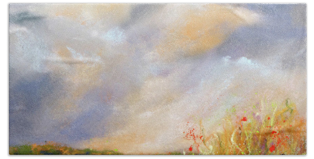 Skyscape Bath Towel featuring the painting Subdued Light by Rae Andrews