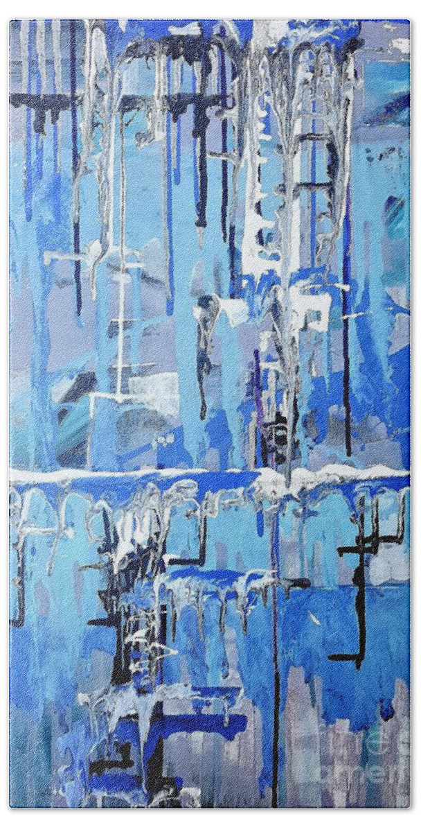 Abstract Bath Towel featuring the painting Suburbia Blues by Tracey Lee Cassin