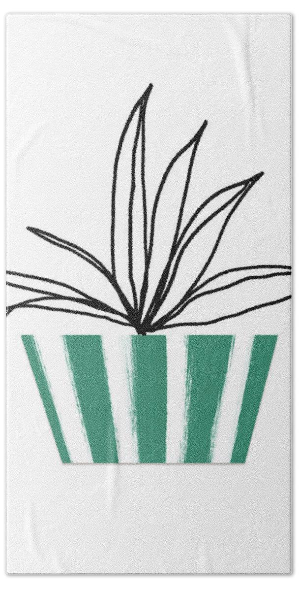 Plant Bath Towel featuring the mixed media Succulent In Green Pot 3- Art by Linda Woods by Linda Woods