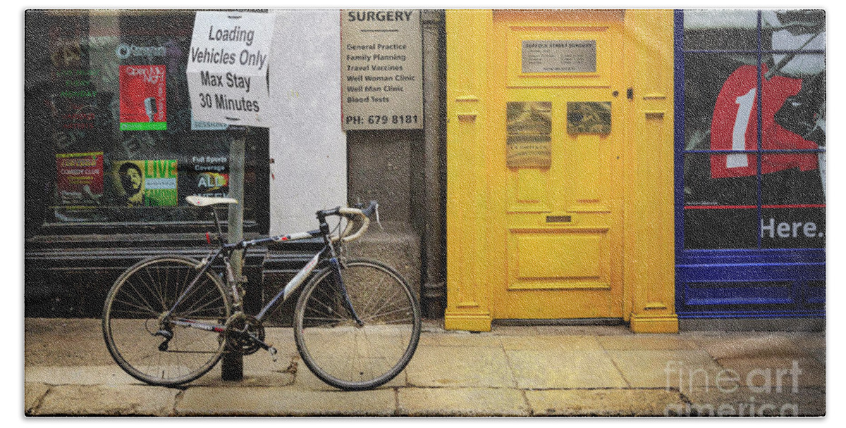 Bicycle Bath Towel featuring the photograph Suffolk Street Surgery Bicycle by Craig J Satterlee