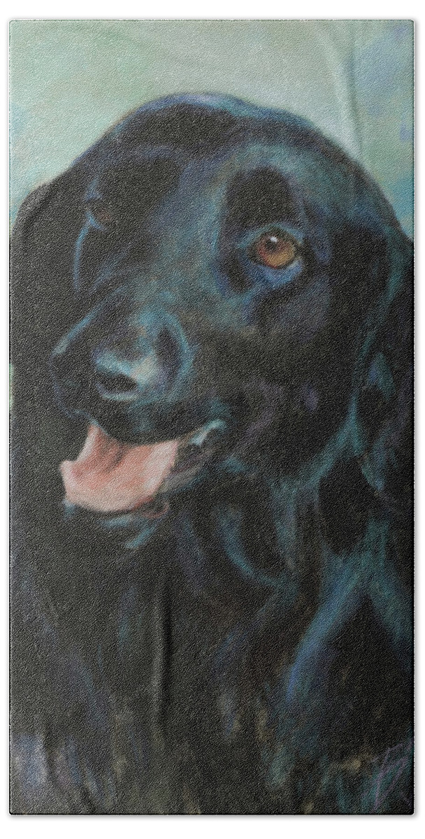 Flatcoated Retriever Hand Towel featuring the pastel Sugar by Billie Colson