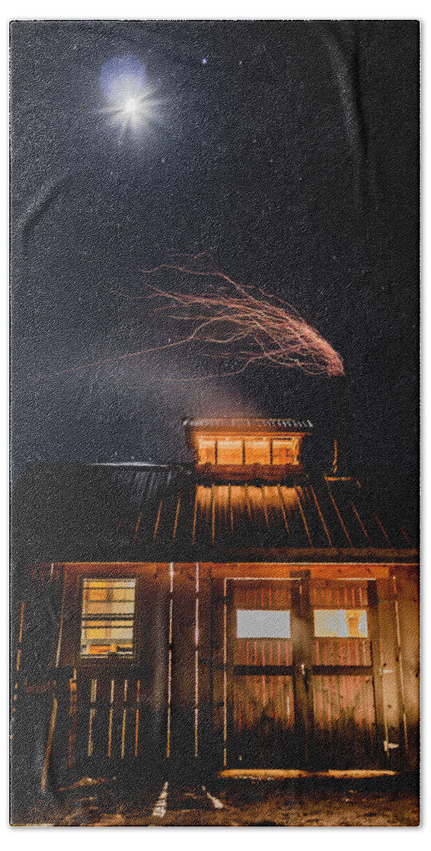 Sugarhouse Bath Towel featuring the photograph Sugar House at Night by Tim Kirchoff