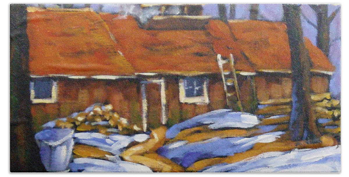 Sugar Shack Hand Towel featuring the painting Sugar Time by Richard T Pranke