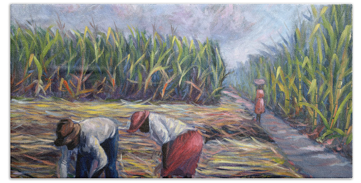 Sugarcane Harvest Hand Towel featuring the painting Sugarcane Harvest by Carlton Murrell