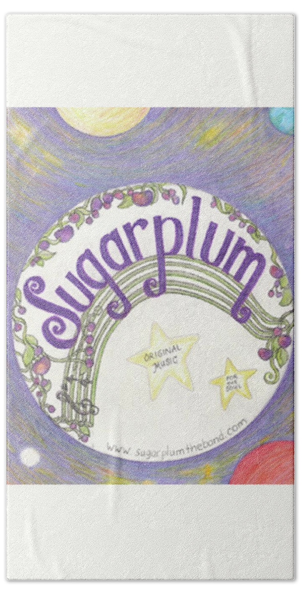 #sugarplumtheband #musicandart #posterart #bandposters #coolart #abstractartforsale #camvasartprints #originalartforsale #abstractartpaintings Bath Towel featuring the drawing Sugarplum logo by Cynthia Silverman