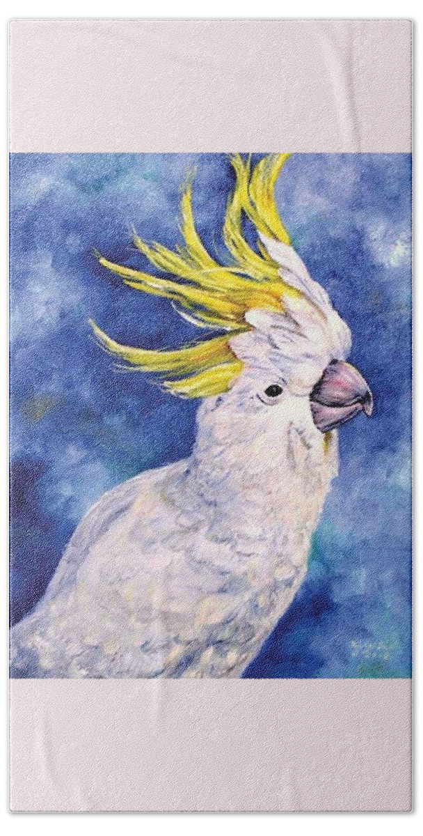 Cockatoo Bath Towel featuring the painting Sulphur-crested cockatoo by Ryn Shell