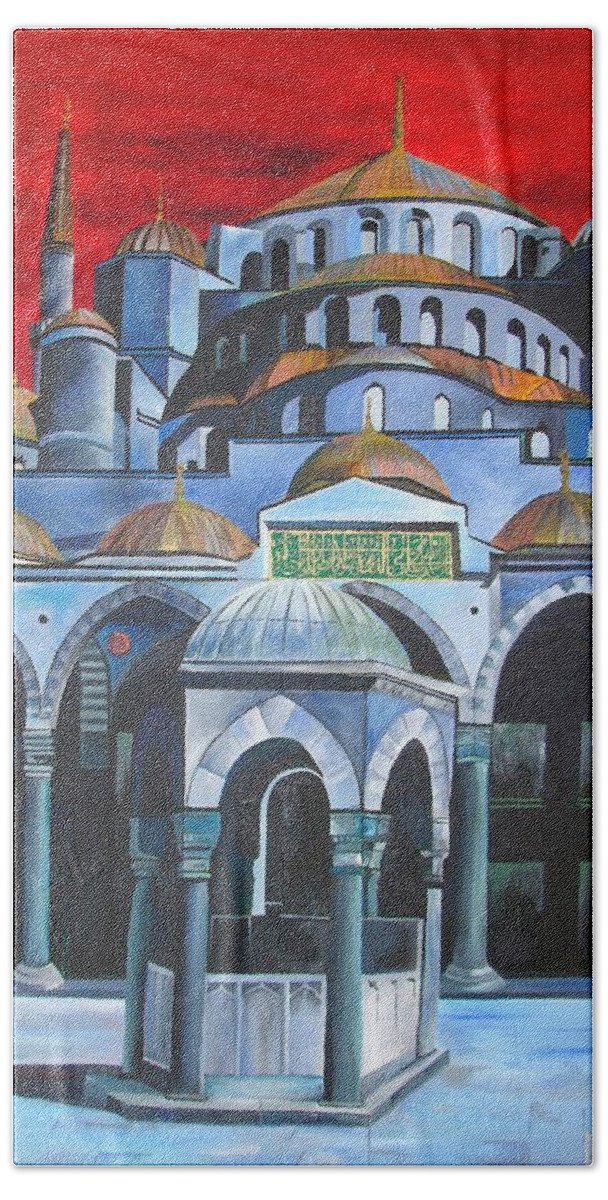 Turkey Bath Towel featuring the painting Sultan Ahmed Mosque Istanbul by Taiche Acrylic Art