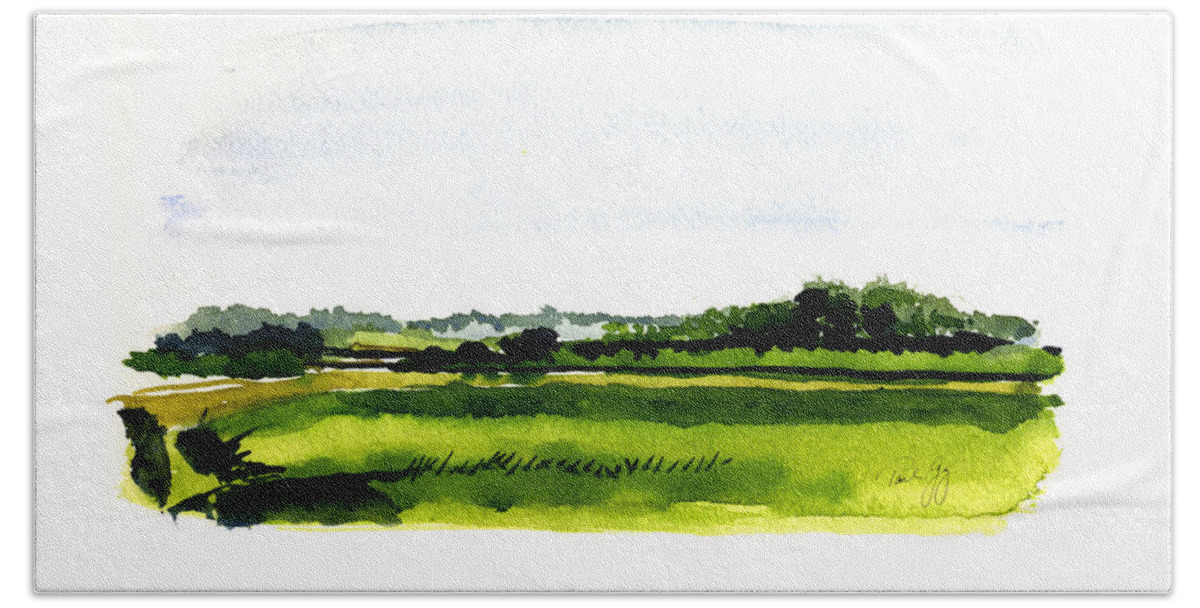 Landscape Bath Towel featuring the painting Summer Bog at Marstons Mills by Paul Gaj