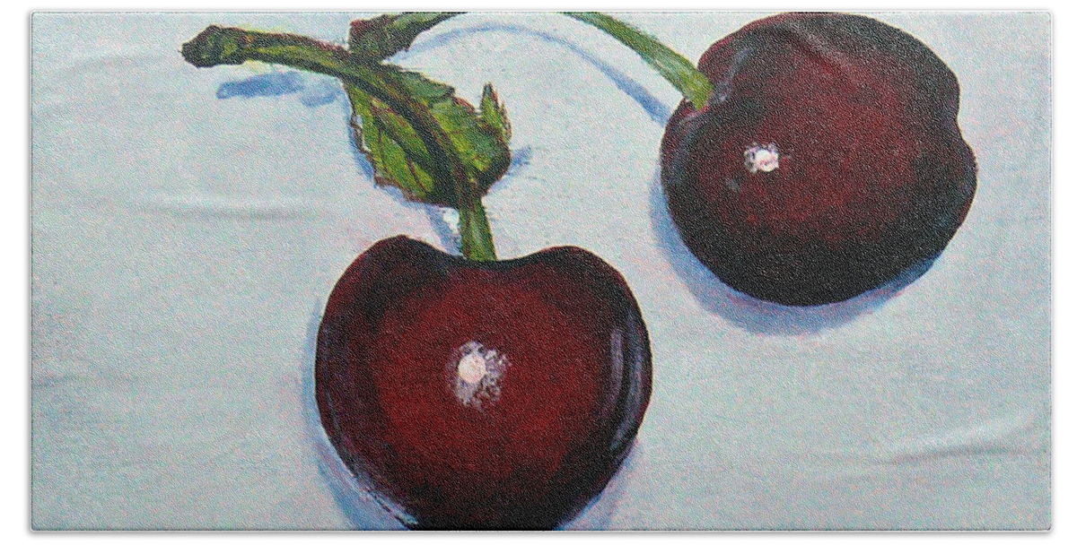 Summer Cherries Hand Towel featuring the painting Summer Cherries by Susan Duda
