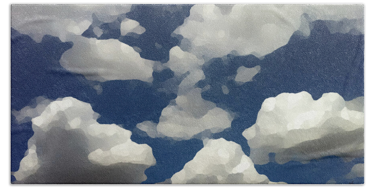 Nature Hand Towel featuring the mixed media Summer Clouds in a Blue Sky by Shelli Fitzpatrick